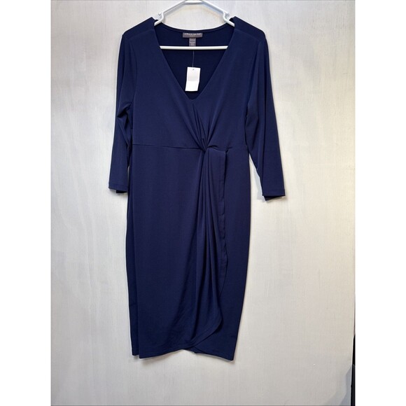 A Pea in the Pod Women's Dress Medium Faux Wrap Maternity Navy - Picture 2 of 13